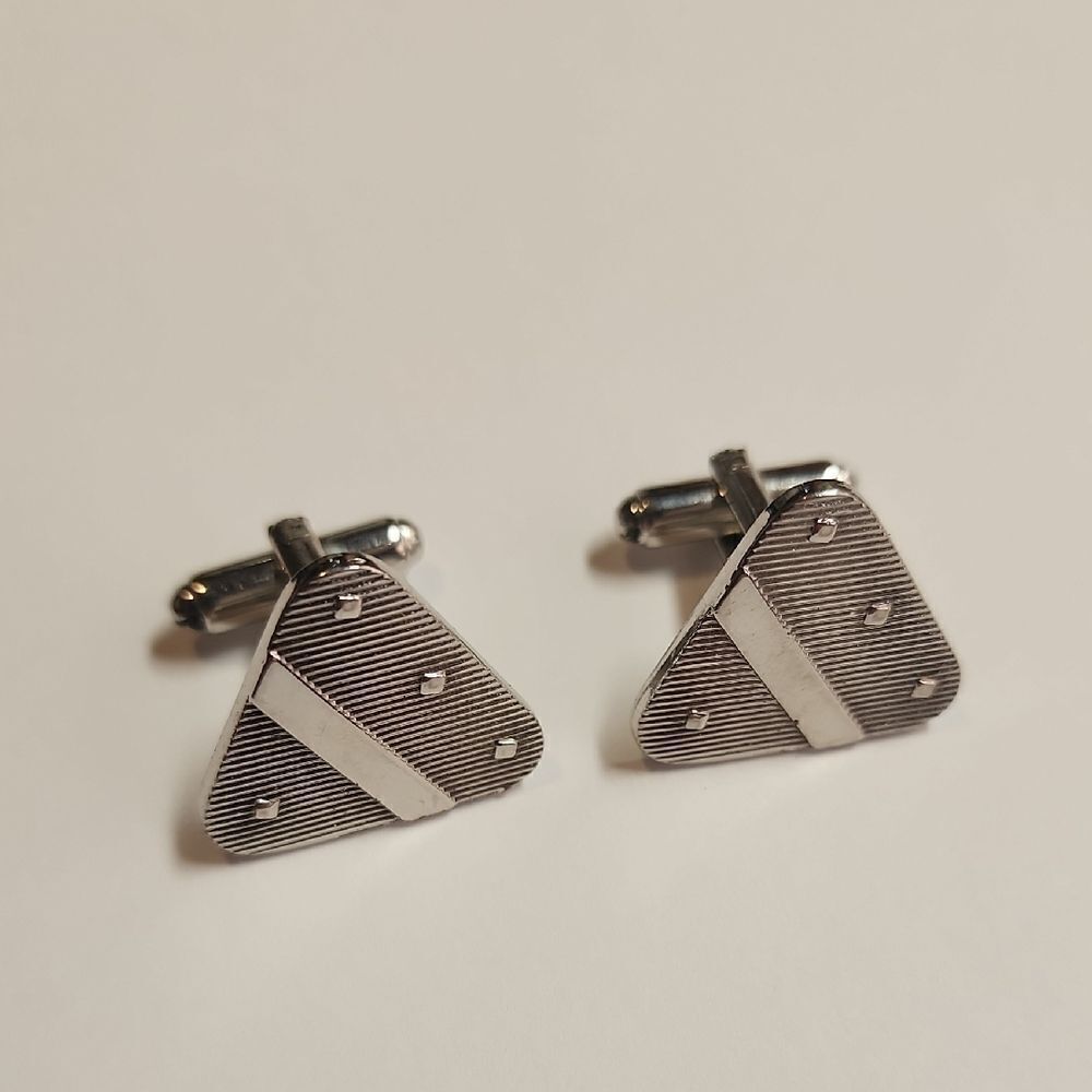 Vintage Triangle Silver Toned Cufflinks Mid Century